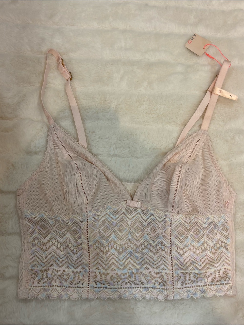 Vintage Light Blush Pink Lace Bralette Crop Top